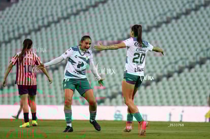 festejo de gol, Mayra Santana, Lia Romero | Santos Laguna vs Chivas Guadalajara